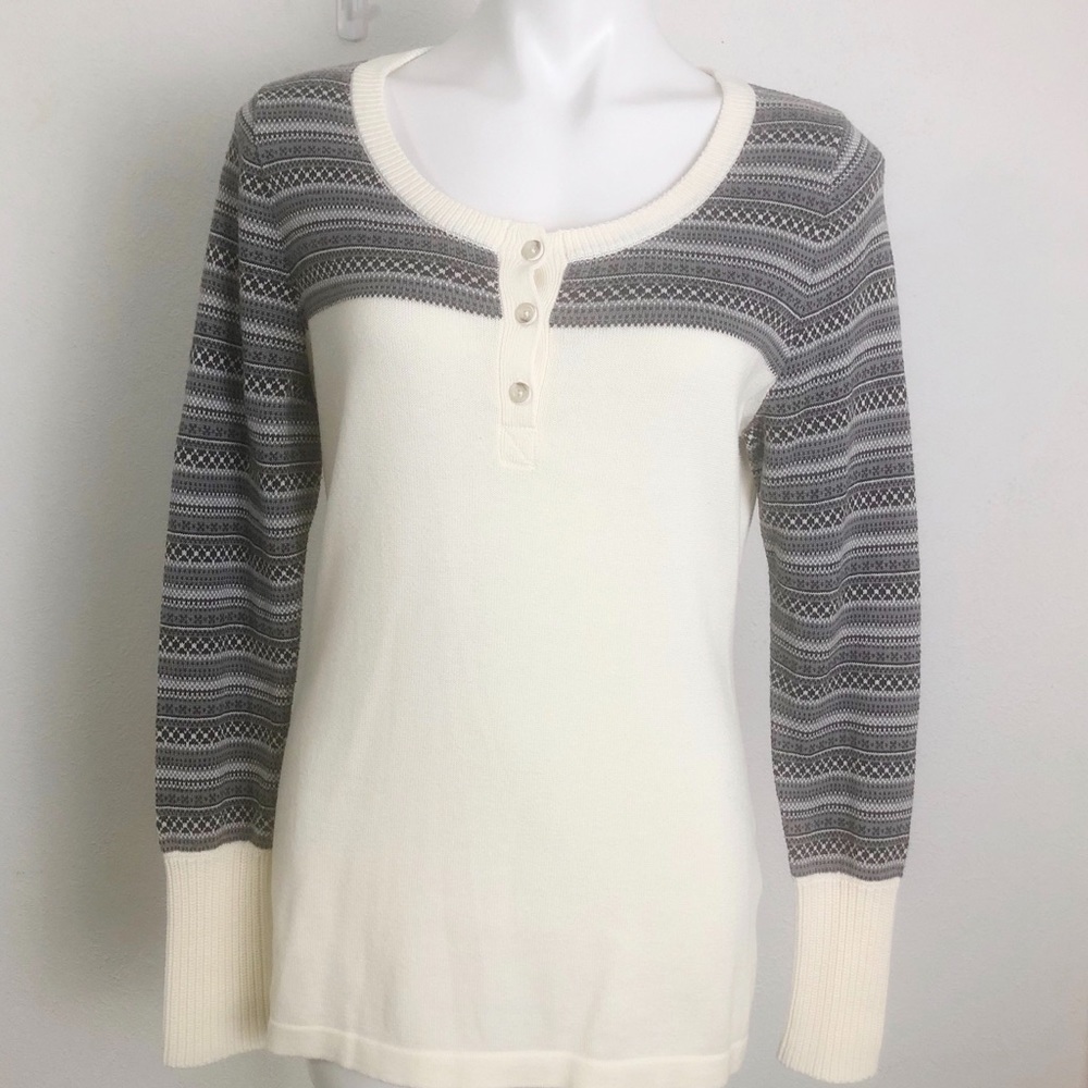 Woolrich Cream Crew Button Neck Sweater Size M